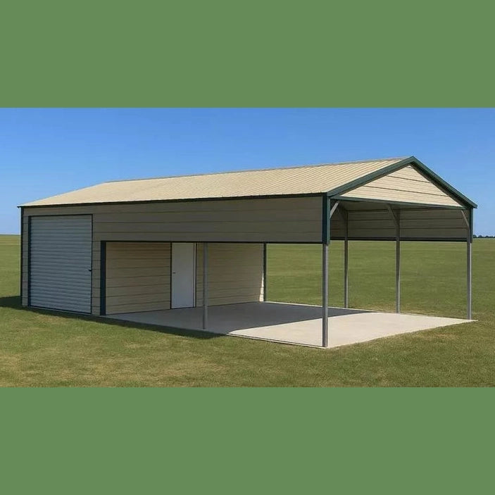 20' x 30' x 9' Boxed-Eve Roof Two Car Carport / Shed Utility Combo