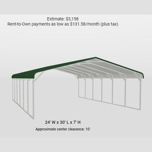 24' x 30' x 7' Three Car Regular Roof Carport Pavilion, Boat or Tractor Cover