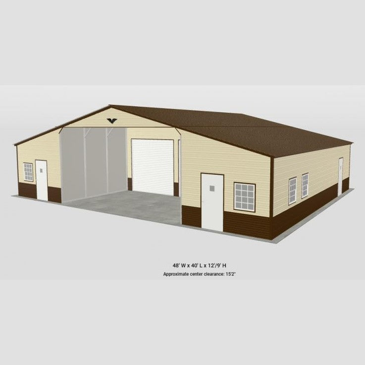 48' x 40' x 12'/9' Triple-Wide Workshop Garage Barn