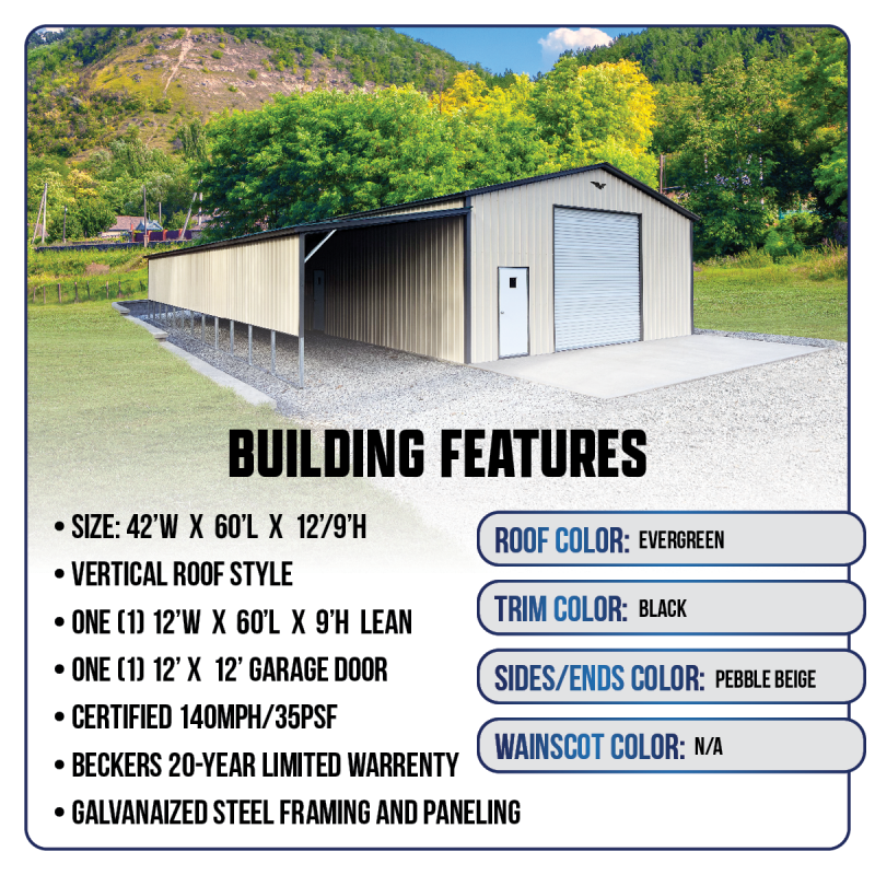 42' x 60' x 12'/9' Workshop