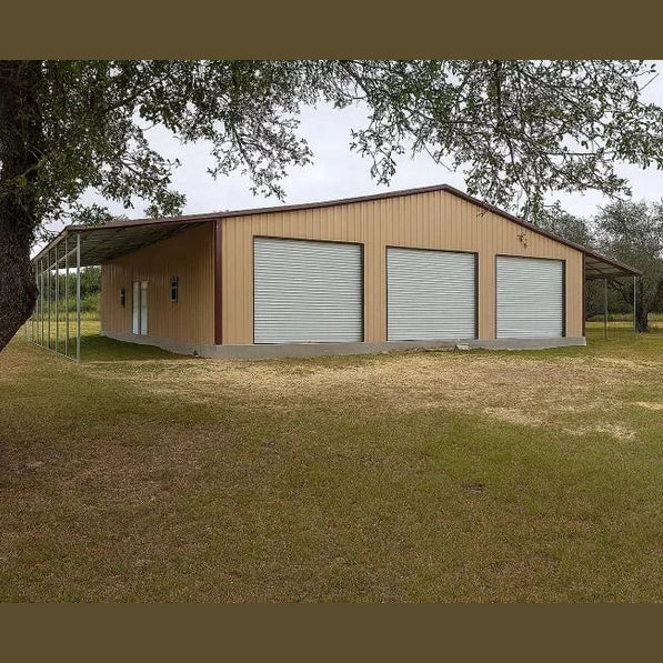 50' x 50' x 11' with dual 12' Lean Tos & Center Divider