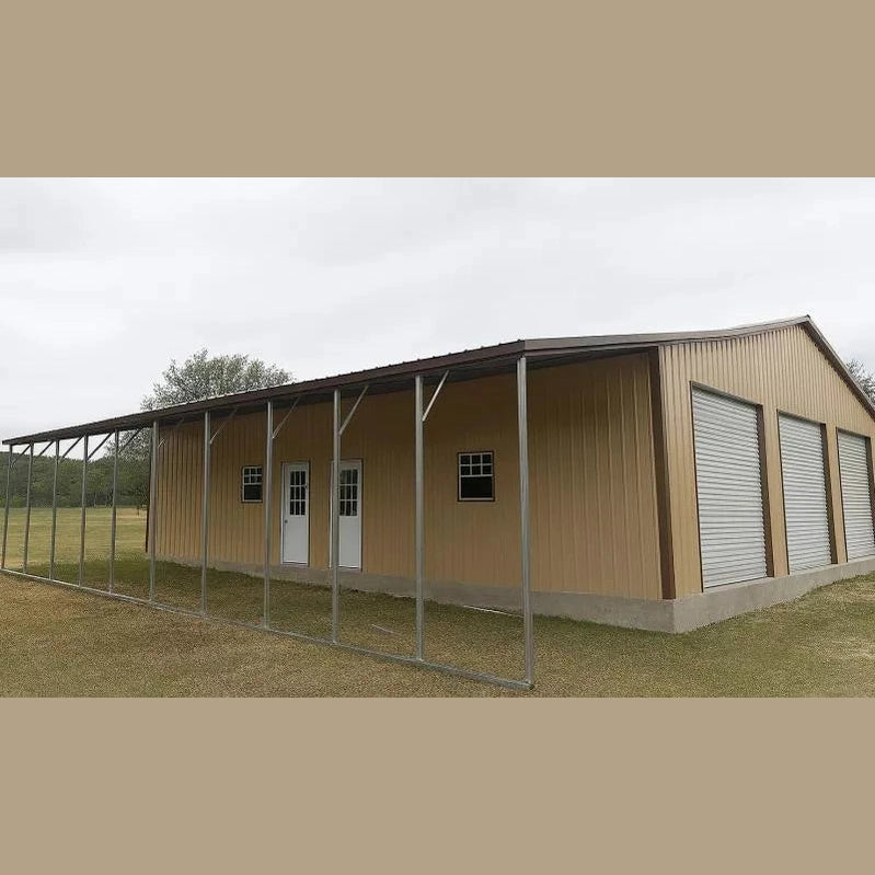 50' x 50' x 11' with dual 12' Lean Tos & Center Divider