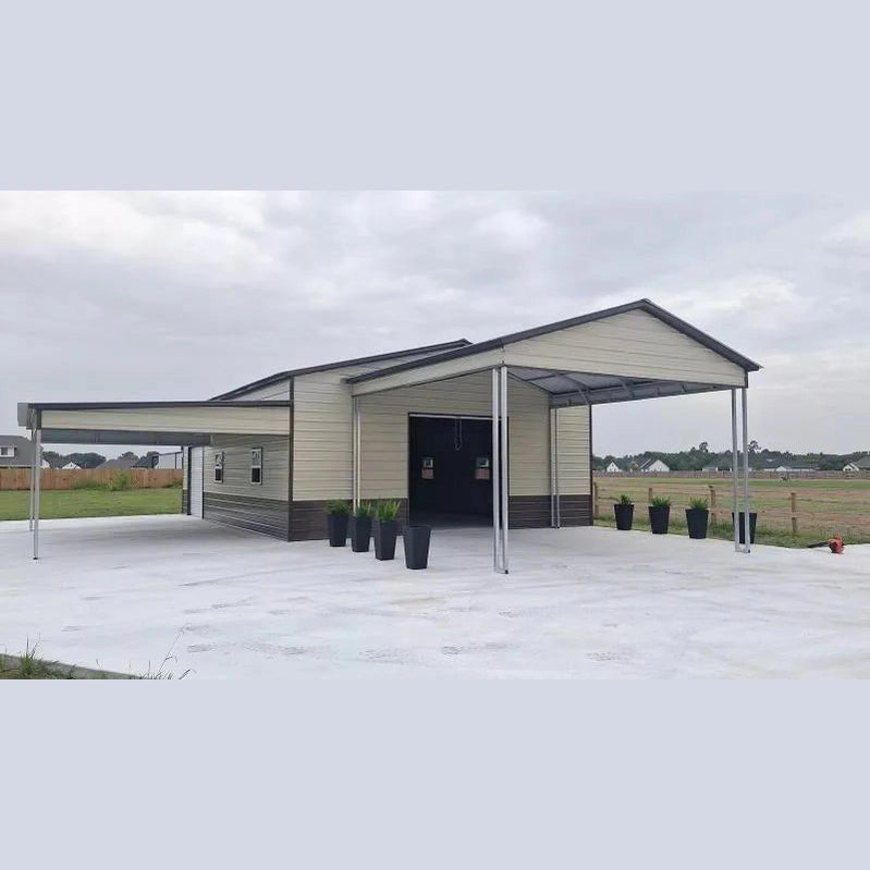 30' x 40' x 12' with Front & Side Leans Combo Garage Carport