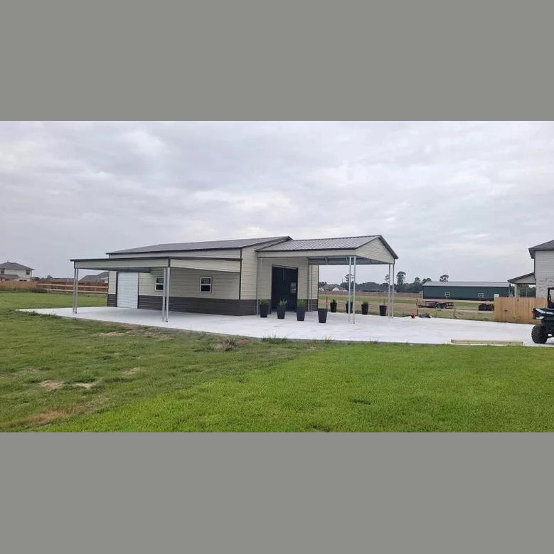 30' x 40' x 12' with Front & Side Leans Combo Garage Carport