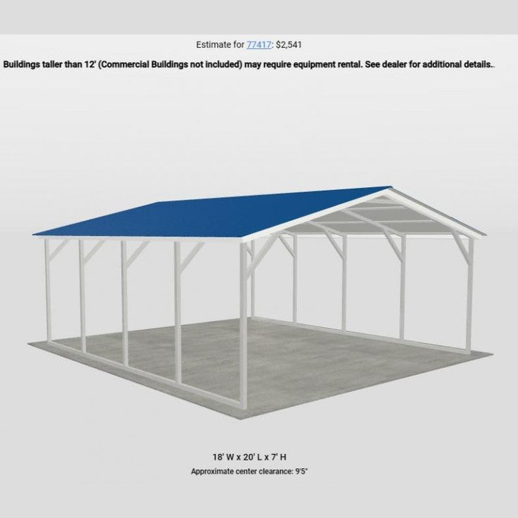 18' x 20' x 7' Vertical Roof Carport Cover Carport