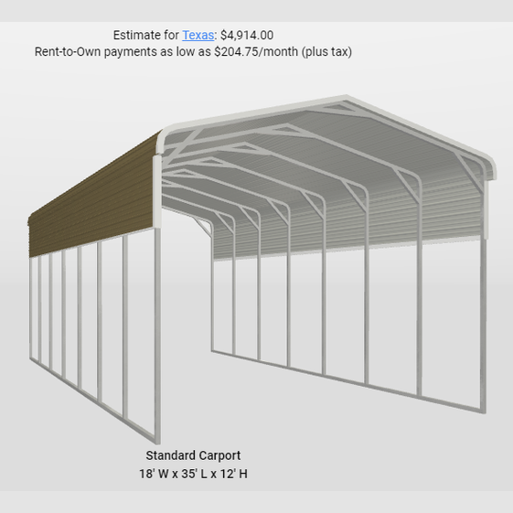18' x 35' x 12' Regular Roof RV Cover without End Gables