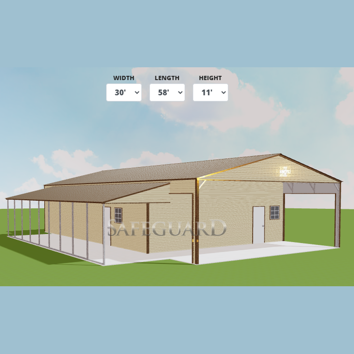 42' x 60' x 11' Garage / Pavilion / Workshop with Lean-To