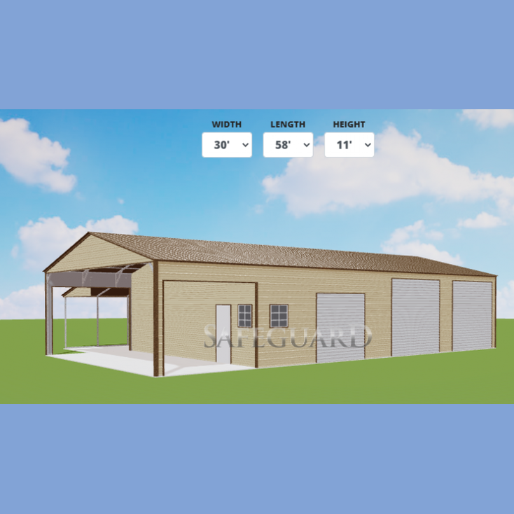 42' x 60' x 11' Garage / Pavilion / Workshop with Lean-To