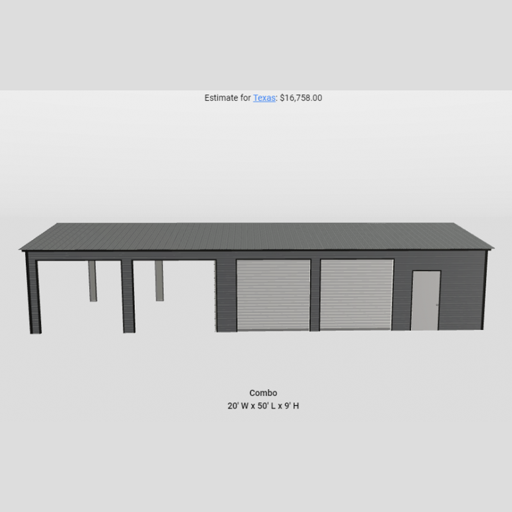 20'x50'x9' Four Car Garage Carport Combo