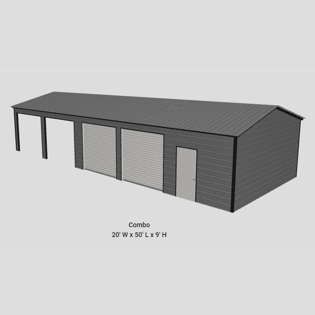20'x50'x9' Four Car Garage Carport Combo