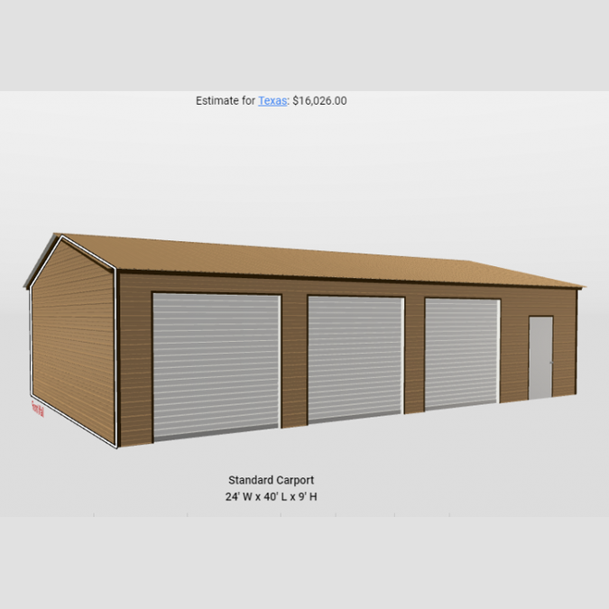 24'x40'x9' Three Car Garage Workshop