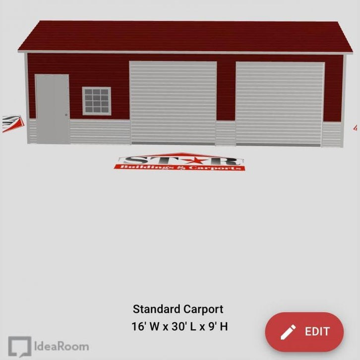 16'x30'x9' Three Car Garage Workshop