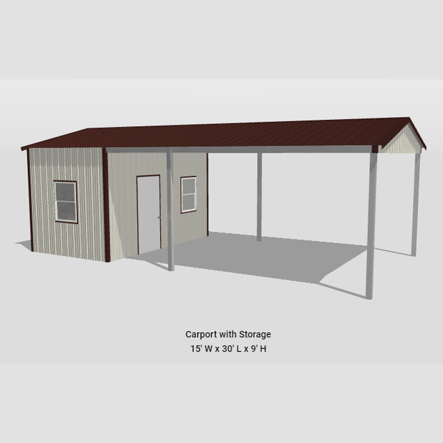Ready Built Steel 15' x 30' x 9' TEXAS ONLY Galvanized Steel Post Frame Carport Shed Combo