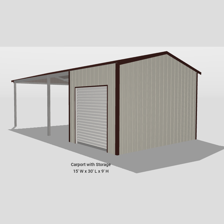 Ready Built Steel 15' x 30' x 9' TEXAS ONLY Galvanized Steel Post Frame Carport Shed Combo