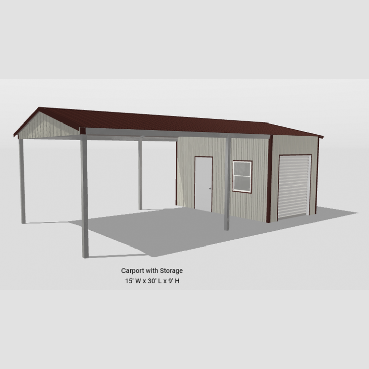 Ready Built Steel 15' x 30' x 9' TEXAS ONLY Galvanized Steel Post Frame Carport Shed Combo