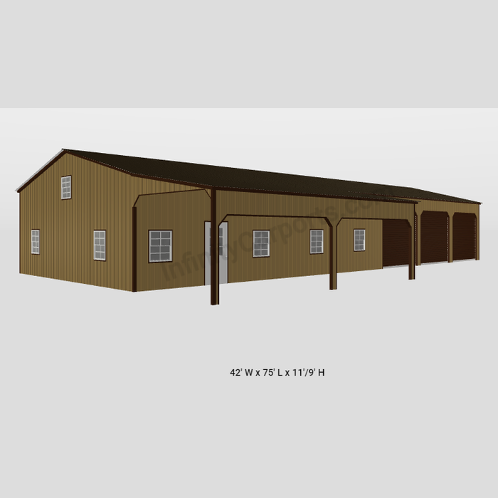 42'x75'x11' Barndo Shell with Garage