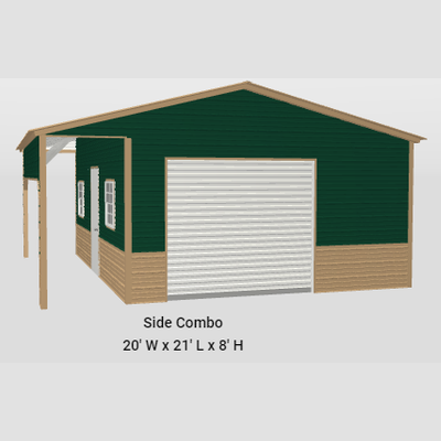 20'x21'x8' Side Combo Garage Workshop