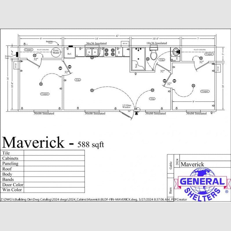 2024 General Shelters 14' x 42' Maverick Cabin 2/1
