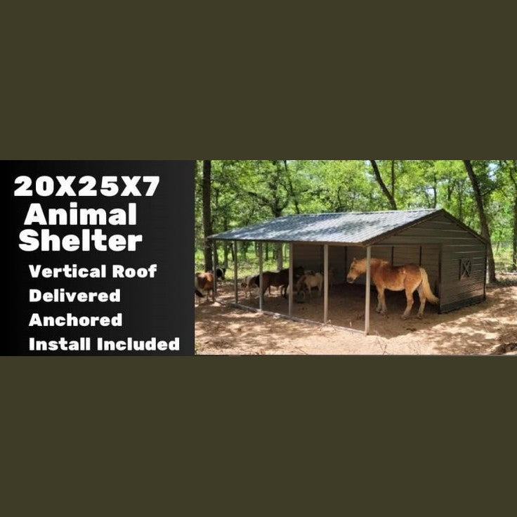 20' x 25' x 7' Vertical Roof Animal Shelter Barn