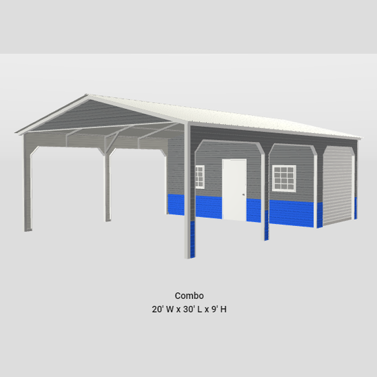 20' x 31' x 9' Two Car Carport - Shed Combo