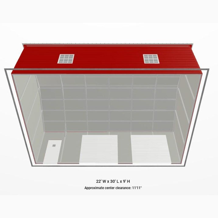 22' x 30' x 9' Red Two Car Garage Workshop