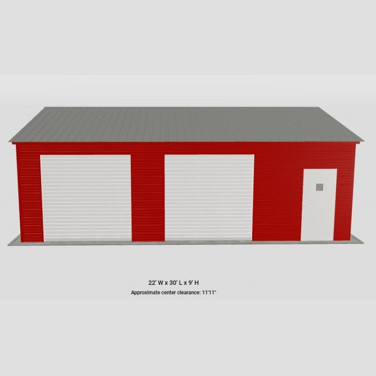 22' x 30' x 9' Red Two Car Garage Workshop