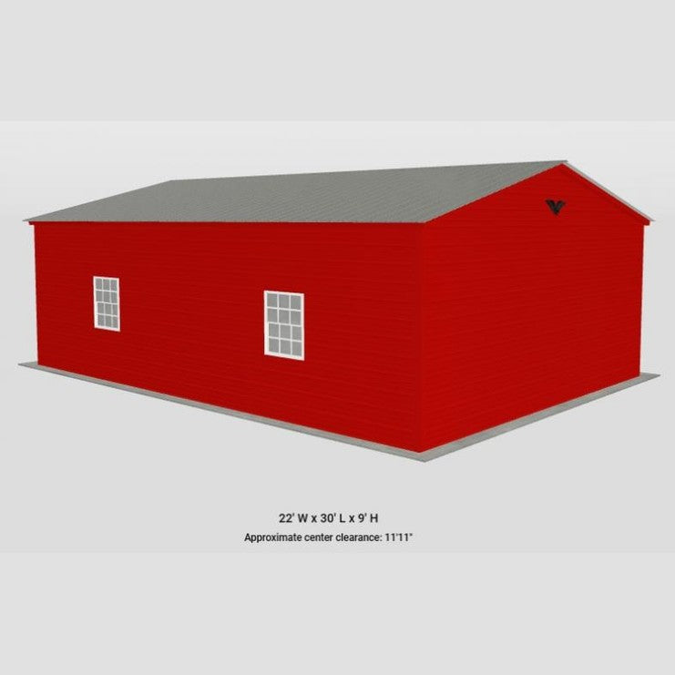 22' x 30' x 9' Red Two Car Garage Workshop