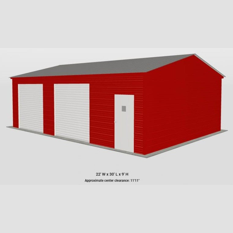 22' x 30' x 9' Red Two Car Garage Workshop