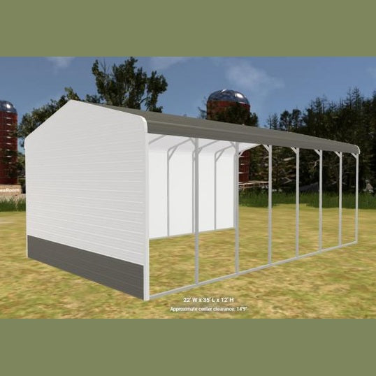22' x 35' x 12' Partially Enclosed RV Cover - Equipment Storage Carport