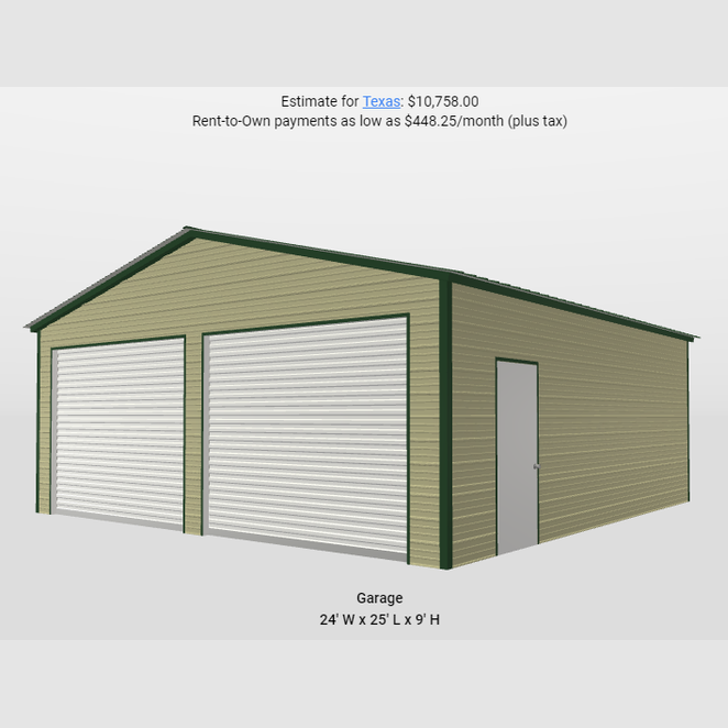 24' x 25' x 9' Vertical Roof 2 Car Garage