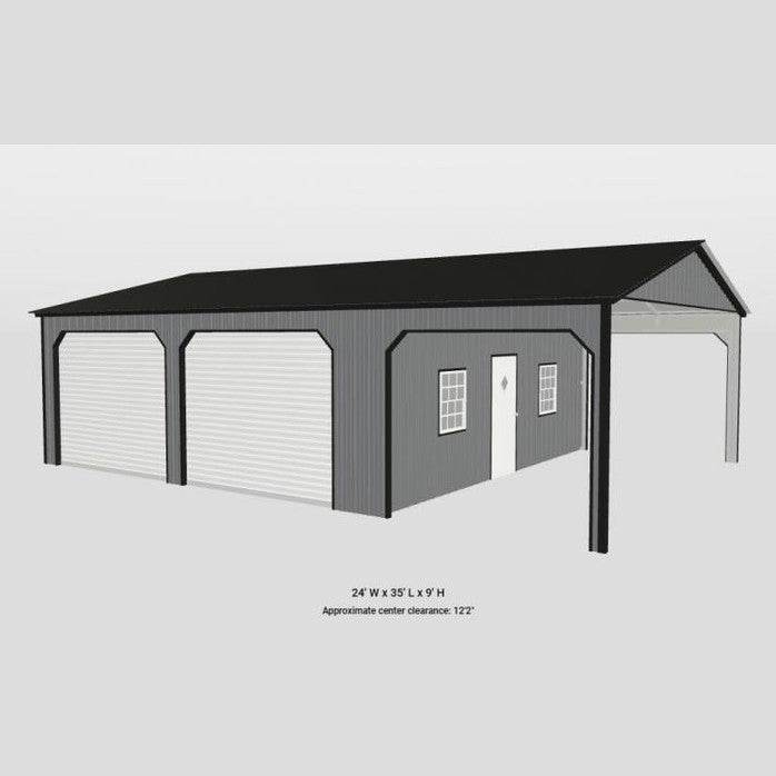 24' x 35' x 9' All Vertical 2 Car Garage Carport Combo