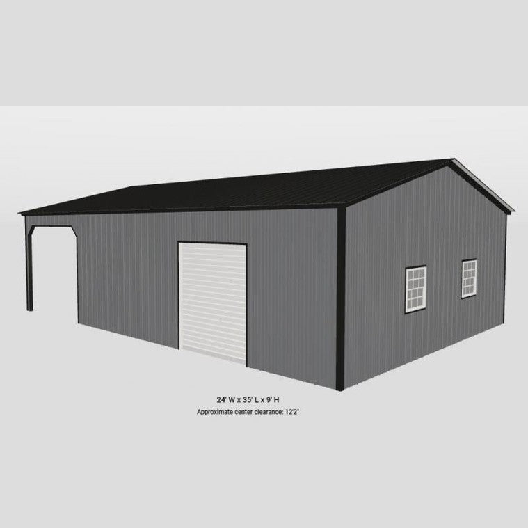 24' x 35' x 9' All Vertical 2 Car Garage Carport Combo