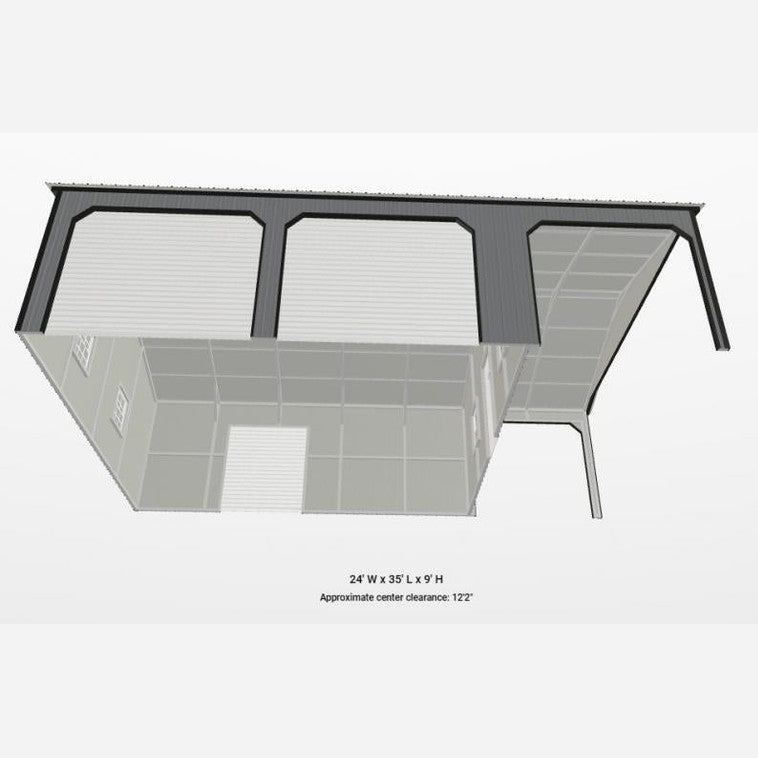 24' x 35' x 9' All Vertical 2 Car Garage Carport Combo