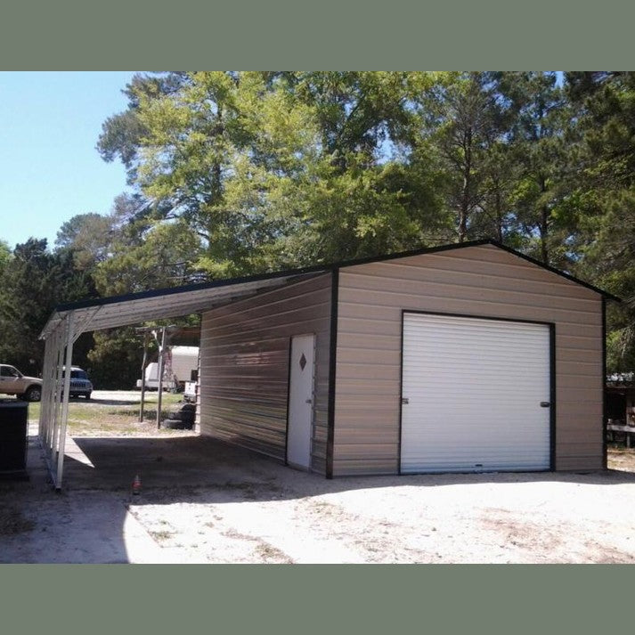 30' x 25' x 10' Boxed Eve Roof Style One Car Garage Workshop with Lean To