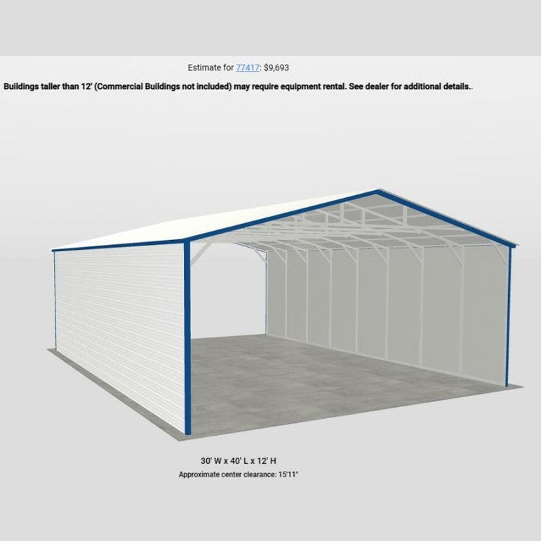 30' x 40' x 12' Vertical Roof Cover for Drive-thru Business - Tires, Truck Wash and more.