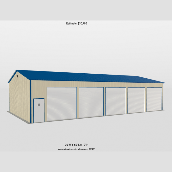 30' x 60' x 12' Five Car Garage