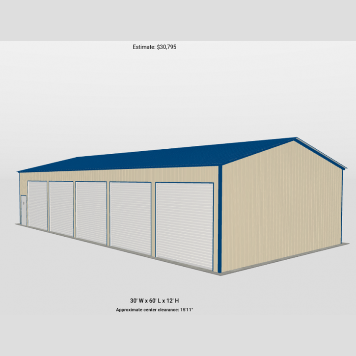 30' x 60' x 12' Five Car Garage
