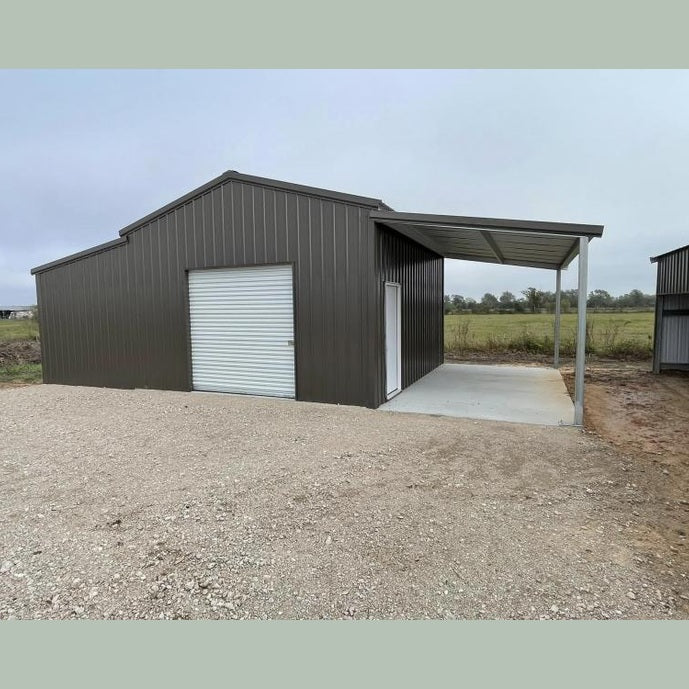 Ready Built Steel 38' x 20' x 11'/9' TEXAS ONLY Steel Post-Frame, Agriculture Barn with Lean-To