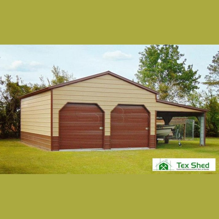 24' x 30' x 12/8' Two Car Garage with Lean-To Storage