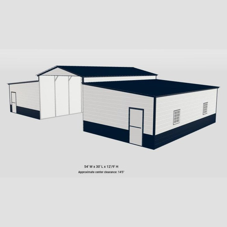 54' x 30' x 12'/9' Step Down RV Garage Barn Combo