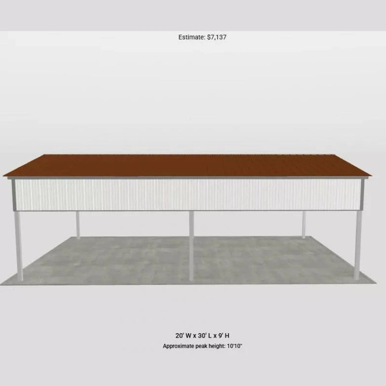 Ready Built Steel TEXAS ONLY - 20' x 30' x 9' Gabled Roof Steel Post Carport with Rear Gable and 3' Sides