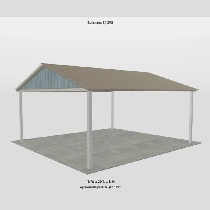 Ready Built Steel TEXAS ONLY - 18' x 20' x 8' Gabled Roof, Steel Post-Frame Carport Cover