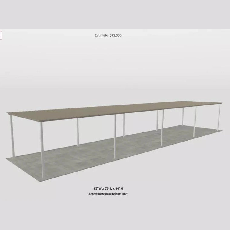 Ready Built Steel TEXAS ONLY - 15' x 70' x 10' Steel Post-Frame Porch Carport Combo