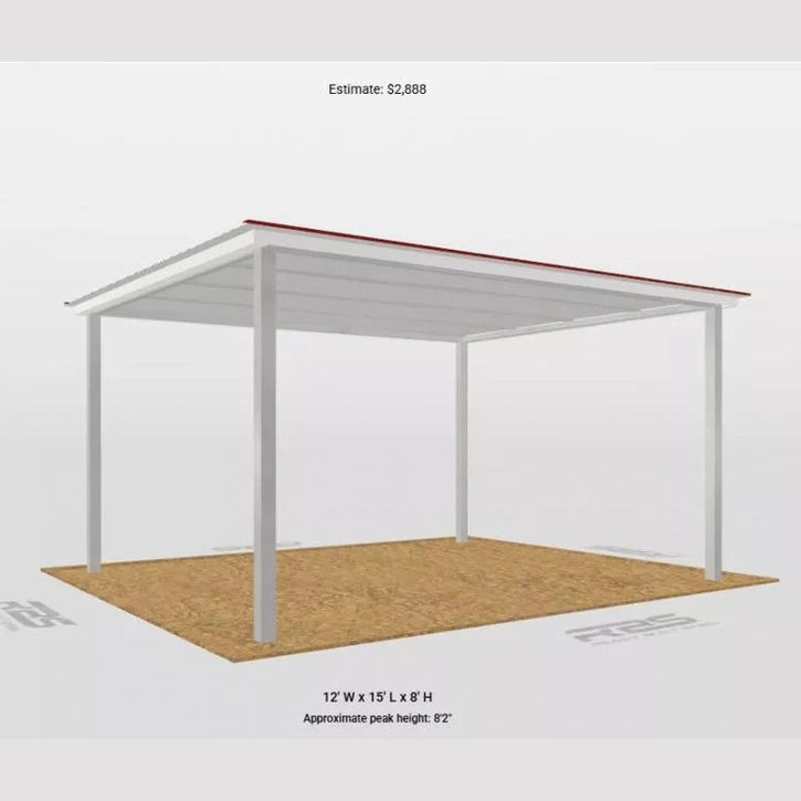TEXAS ONLY: 12 x 15 x 8 Steel Post Frame Rear Awning Patio Cover Porch