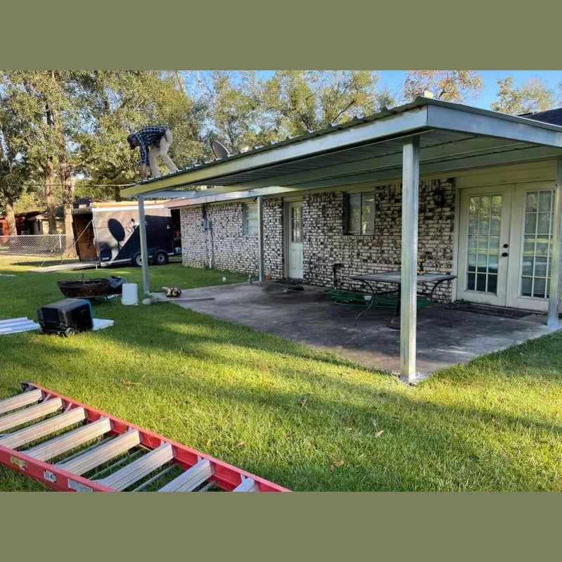Ready Built Steel TEXAS ONLY - 10' x 20' x 8' Steel Post-Frame, Flat Roof Truss Rear Patio Awning