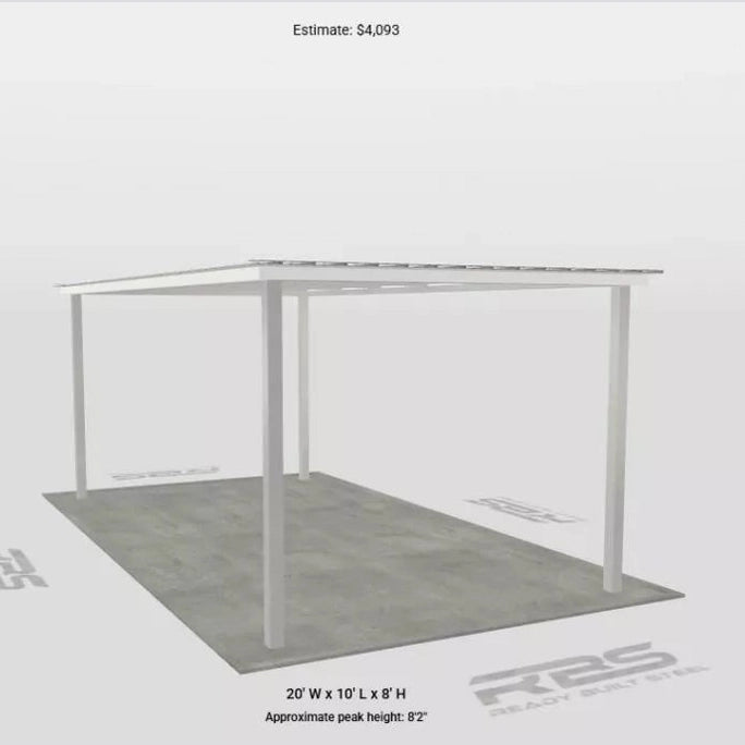 Ready Built Steel TEXAS ONLY - 10' x 20' x 8' Steel Post-Frame, Flat Roof Truss Rear Patio Awning