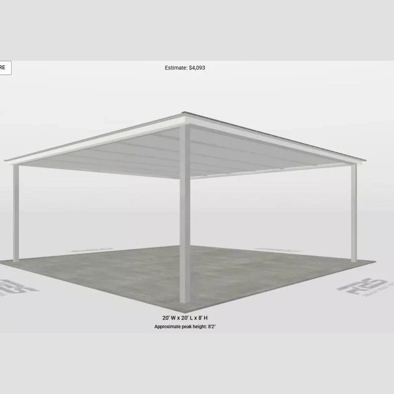 Ready Built Steel TEXAS ONLY - 20' x 20' x 8' Steel Post-Frame, Flat Roof Truss Rear Patio Awning