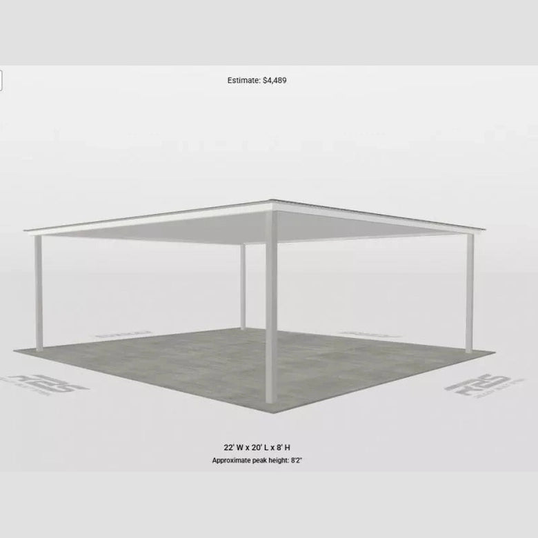 TEXAS ONLY - 22' x 20' x 8' Steel Post-Frame, Flat Roof Truss Rear Patio Awning