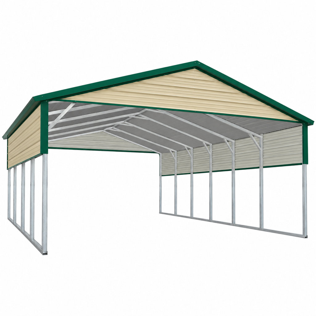 24' x 25' x 8' A-Frame Style, Triple-Wide 3 Car Metal Carport