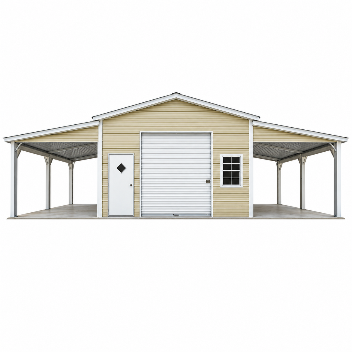 38' x 25' x 9'/7' One Car Garage with Dual Lean To's / Carports